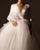 White Tulle Skirt Wedding Dresses with Long Sleeve Deep V-Neck 2021 Ball Gown Bridal Dress