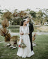 Sheer Long Sleeve Lace Wedding Dresses with V-Neckline Sexy 2021 Bridal Gowns Appliqued