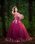 Elegant Burgundy Quinceanera Dress Ball Gown Lace Flowers Princess vestidos de quinceañera Prom Gowns