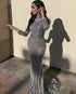 Luxury Muslim Elegant Long Sleeve Beaded Prom Dress with Detachable Train Mermaid Evening Gowns Dresses For Woman AW70199