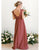 Sexy V-Neck Long Bridesmaid Dresses Cap Sleeves Chiffon Ruffles Wedding Party Gowns for Girls