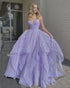 Sparkly Light Purple Prom Dresses with Ruffles Sexy Long Party Gowns Spaghetti Straps