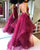 Fashion Burgundy Tulle Prom Dresses with Ruffles Sexy Backless Spaghetti Straps A-line Long Pageant Party Gowns