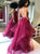 Fashion Burgundy Tulle Prom Dresses with Ruffles Sexy Backless Spaghetti Straps A-line Long Pageant Party Gowns