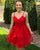 Sexy Short Red Tulle Homecoming Dresses Spaghetti Straps Tulle Ruffles Prom Party Gowns