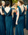 Dark Green Chiffon Bridesmaid Dresses V-Neck Maid of Honor Party Gowns Cowl Back Floor Length