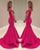 2018 Hot Pink Mermaid Prom Dresses with V-Neckline Modest Spandex Homecoming Dress New