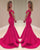 2018 Hot Pink Mermaid Prom Dresses with V-Neckline Modest Spandex Homecoming Dress New