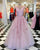 Coral Lace Prom Dresses with V Neckline Long Tulle Pageant Gowns with Beadings
