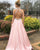 2018 Pink Prom Dresses with Halter Beaded Elastic Satin A line Long Prom Gowns with Belt