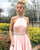 2018 Pink Prom Dresses with Halter Beaded Elastic Satin A line Long Prom Gowns with Belt