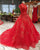 2018 Red Lace Ball Gown Wedding Dresses with High Neck Gorgeous Wedding Gowns with Beadings