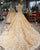 Champagne Gold Ball Gown Wedding Dresses with High Neck 2018 Bridal Gowns with Flowers