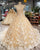 Champagne Gold Ball Gown Wedding Dresses with High Neck 2018 Bridal Gowns with Flowers
