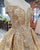 Off The Shoulder Ball Gown Wedding Dresses with Cap Sleeves 2018 Gold Lace Bridal Gowns Beadings