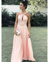 Simple Coral Prom Dresses with Halter Neckline 2018 Sexy A-line Prom Gowns Long