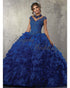 2018 Royal Blue Lace Quinceanera Dresses Organza Ruffles Ball Gowns Sweet 16