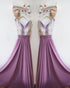 Silver Sequins Purple Chiffon Bridesmaid Dresses Ruffles V-Neck Floor Length