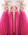 Gold Sequins Hot Pink Chiffon Bridesmaid Dresses Ruffles V-Neck Floor Length