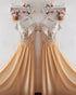 Silver Sequins Gold Chiffon Bridesmaid Dresses Ruffles V-Neck Floor Length