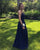 Sexy Navy Blue Prom Dress with Spaghetti Straps Chiffon A-line Long Pageant Party Gowns 2018