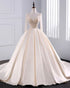 2018 Fashion Simple Beige Wedding Dresses Full Sleeve Modest Lace Satin Bridal Gowns for Wedding