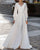 Modest Full Sleeve Wedding Dresses Split Side V-Neck Elegant A-line Brides Gowns with Buttons