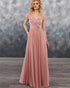 2019 Elegant Deep V-Neck Dusty Pink Chiffon Bridesmaid Dress Party Gowns Floor Length