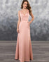 Coral Satin Long Bridesmaid Dresses with Pockets Sexy V-Neck Party Gowns Floor Length