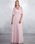 Pink Chiffon Bridesmaid Dresses with Short Sleeve V-Neck Party Gown Floor Length