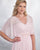 Pink Chiffon Bridesmaid Dresses with Short Sleeve V-Neck Party Gown Floor Length
