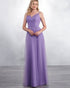 Sexy Spaghetti Straps Purple Tulle A-line Bridesmaid Dresses V-Neck Floor Length