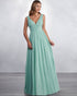 2019 Elegant Mint Chiffon Bridesmaid Dresses V-Neck Party Gowns Floor Length