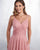 Sexy Soft Dirty Pink Tulle Lace Bridesmaid Dress V-Neck A-line Party Gowns Floor Length