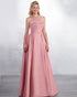 2019 Sexy Sheer Neck Pink Satin Bridesmaid Dresses A-line Party Gown Floor Length
