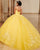 Glitter Quinceanera Dress 3D Flowers Sequined Lace Yellow Tulle Ball Gowns Sweet 16 vestidos de quinceañera