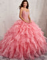 Coral Pink Organza Ruffles Quinceanera Dresses Beadings Sweetheart Ball Gown vestidos de quinceañera