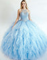 Light Blue Tulle Quinceanera Dresses Halter Beaded Party Ball Gown Ruffles Sweet 16 Dress