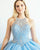 Light Blue Tulle Quinceanera Dresses Halter Beaded Party Ball Gown Ruffles Sweet 16 Dress
