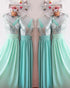 Silver Sequins Mint Chiffon Bridesmaid Dresses Ruffles V-Neck Floor Length