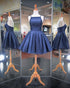 Fashion 2018 Navy Blue Prom Dresses Spaghetti Straps Satin Ball Gown Homecoming Party Gowns