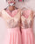 Champagne Sequins Pink Chiffon Bridesmaid Dresses Short Sleeves Ruffles V-Neck Floor Length