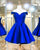 2018 Off The Shoulder Royal Blue Satin Short Homecoming Dresses Fashion V-Neck Graduation Party Gowns