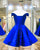 2018 Off The Shoulder Royal Blue Satin Short Homecoming Dresses Fashion V-Neck Graduation Party Gowns