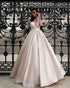 Champagne Satin Lace Wedding Dresses Half Sleeves Sheer Bateau Elegant Bridal Wedding Gowns 2018