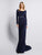Elegant Long Sleeve Navy Blue Evening Gowns Beaded Formal Dresses 2018