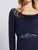 Elegant Long Sleeve Navy Blue Evening Gowns Beaded Formal Dresses 2018