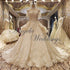 High Neck Beaded Ball Gowns Lace Wedding Dresses with Cap Sleeve