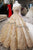 Gold Lace Ball Gown Wedding Dresses with Appliques Beaded