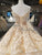 Gold Lace Ball Gown Wedding Dresses with Appliques Beaded